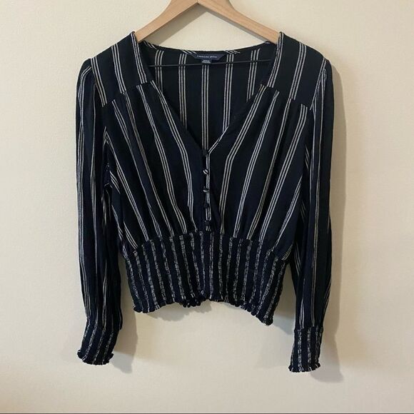 American Eagle Striped Smocked Long Sleeve - Picture 1 of 6